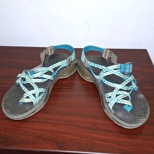 Chaco turquoise strappy flat thong sandals in a size 8m.